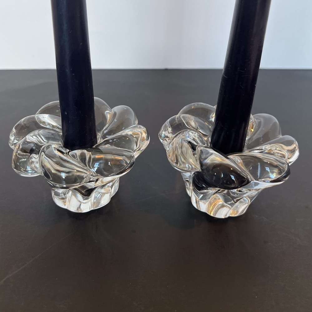 Pair of Crystal Glass Candlesticks in a Floral Design
